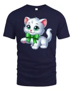 Cute White Kitten T-Shirt - navy t-shirt on white background