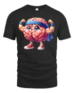 Strong Brain T-Shirt - Funny Smart Workout - black t-shirt on white background