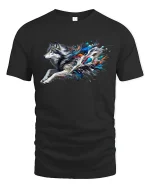 Running Wolf T-Shirt - Color Splash Wild Tee - black t-shirt on white background