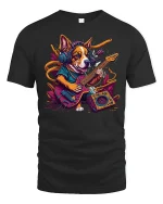 Rock Corgi T-Shirt - Funny Guitar Dog Music Lover - black t-shirt on white background