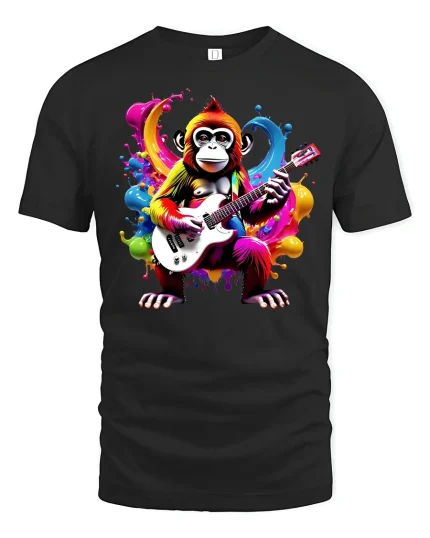Guitar Monkey T-Shirt - black t-shirt on white background