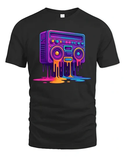 Melting Boombox T-Shirt - black t-shirt on white background