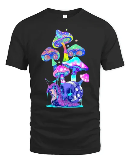 Psychedelic Mushroom Snail T-Shirt - black t-shirt on white background