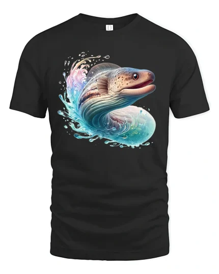 Splashing Fish T-Shirt - Dynamic Ocean Art - black t-shirt on white background