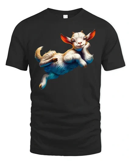 Happy Goat T-Shirt - Cute Smiling Farm Animal - black t-shirt on white background