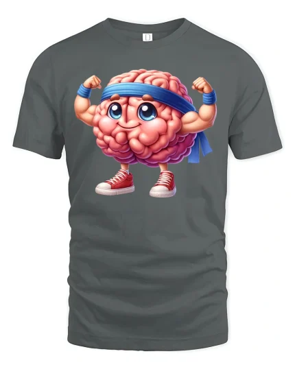 Strong Brain T-Shirt - Funny Smart Workout - gray t-shirt on white background