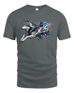 Running Wolf T-Shirt - Color Splash Wild Tee - gray t-shirt on white background