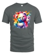 Rainbow Teddy Bear T-Shirt - gray t-shirt on white background