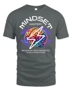 Mindset Mastery T-Shirt - Believe Achieve Greatness - gray t-shirt on white background