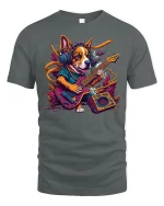 Rock Corgi T-Shirt - Funny Guitar Dog Music Lover - gray t-shirt on white background