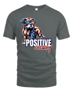 Positive Energy T-Shirt - American Flag Dog - gray t-shirt on white background