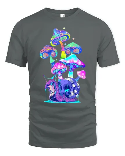 Psychedelic Mushroom Snail T-Shirt - gray t-shirt on white background
