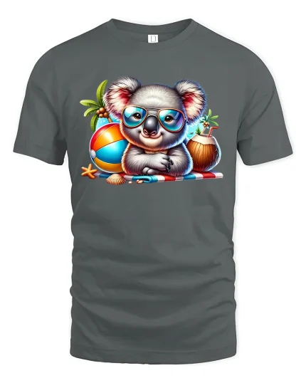 Cool Summer Koala T-Shirt - gray t-shirt on white background