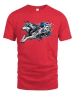 Running Wolf T-Shirt - Color Splash Wild Tee - red t-shirt on white background