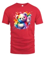 Rainbow Teddy Bear T-Shirt - red t-shirt on white background