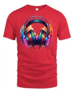 Colorful Headphones T-Shirt - red t-shirt on white background