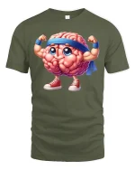 Strong Brain T-Shirt - Funny Smart Workout - military green t-shirt on white background