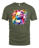 Rainbow Teddy Bear T-Shirt - military green t-shirt on white background