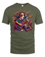 Rock Corgi T-Shirt - Funny Guitar Dog Music Lover - military green t-shirt on white background
