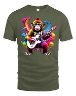 Guitar Monkey T-Shirt - military green t-shirt on white background