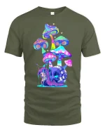 Psychedelic Mushroom Snail T-Shirt - military green t-shirt on white background