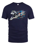 Running Wolf T-Shirt - Color Splash Wild Tee - navy t-shirt on white background