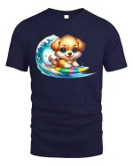 Surf Puppy T-Shirt - Cute Dog Riding Tee - navy t-shirt on white background