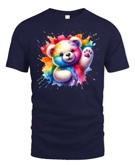 Rainbow Teddy Bear T-Shirt - navy t-shirt on white background