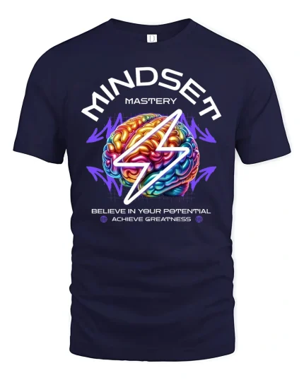 Mindset Mastery T-Shirt - Believe Achieve Greatness - navy t-shirt on white background