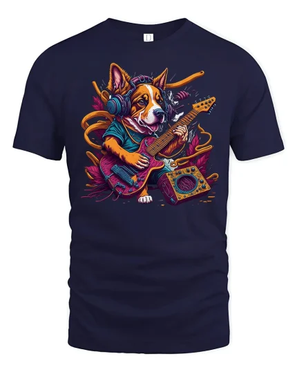 Rock Corgi T-Shirt - Funny Guitar Dog Music Lover - navy t-shirt on white background