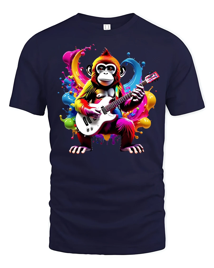 Guitar Monkey T-Shirt - 1 Guitar Monkey T-Shirt - navy t-shirt on white background