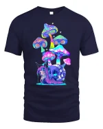 Psychedelic Mushroom Snail T-Shirt - navy t-shirt on white background