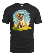 Cool Golden Dog with Sunglasses T-Shirt - black t-shirt on white background