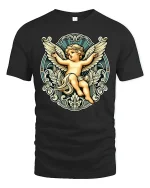 Vintage Angel Cherub Graphic T-Shirt - black t-shirt on white background