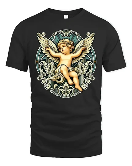 Vintage Angel Cherub Graphic T-Shirt - black t-shirt on white background