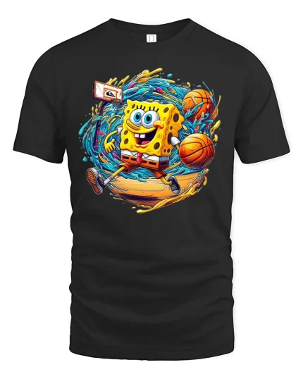 Funny Basketball Sponge Graphic T-Shirt - black t-shirt on white background