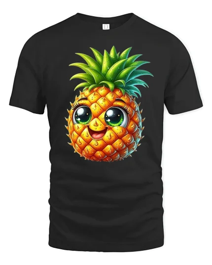 Cute Pineapple Face T-Shirt - black t-shirt on white background