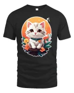 Cute Kitten Flower Garden T-Shirt - black t-shirt on white background