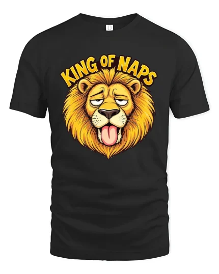 King of Naps Funny Lion Graphic T-Shirt - black t-shirt on white background