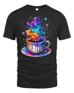 Rainbow Coffee Cup Graphic T-Shirt - black t-shirt on white background