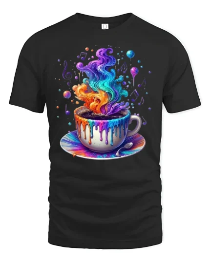 Rainbow Coffee Cup Graphic T-Shirt - black t-shirt on white background