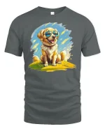Cool Golden Dog with Sunglasses T-Shirt - gray t-shirt on white background