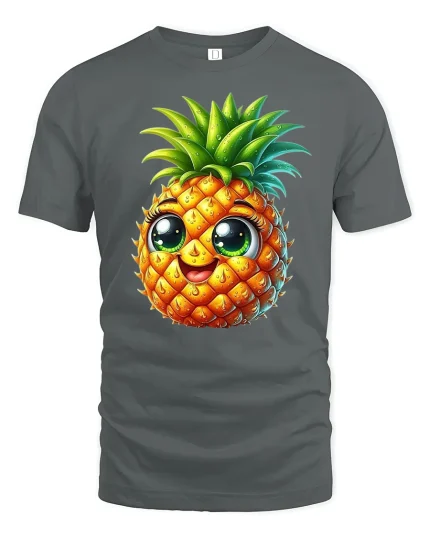 Cute Pineapple Face T-Shirt - gray t-shirt on white background
