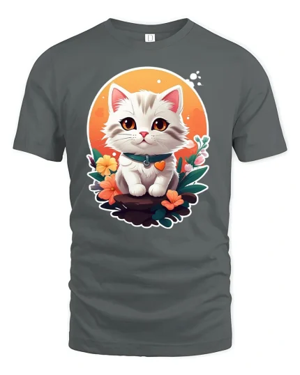 Cute Kitten Flower Garden T-Shirt - gray t-shirt on white background