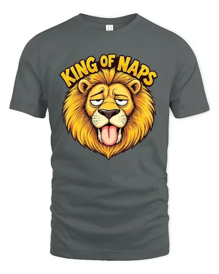 King of Naps Funny Lion Graphic T-Shirt - gray t-shirt on white background