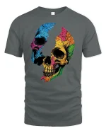 Colorful Cracked Skull Graphic T-Shirt Art Style - gray t-shirt on white background