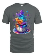 Rainbow Coffee Cup Graphic T-Shirt - gray t-shirt on white background