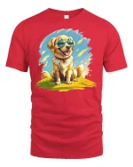 Cool Golden Dog with Sunglasses T-Shirt - red t-shirt on white background