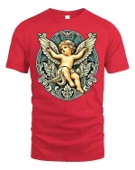 Vintage Angel Cherub Graphic T-Shirt - red t-shirt on white background