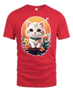 Cute Kitten Flower Garden T-Shirt - red t-shirt on white background